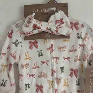 chickpea White One-Piece with Pink, Green & Yellow Bow Print